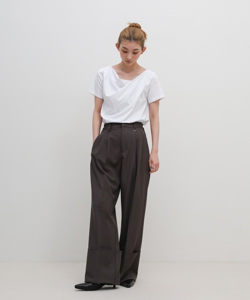 select MOCA(セレクトモカ)の「ドレープネックハーフスリーブTシャツ(Tシャツ/カットソー・レディース・オフホワイト/ブラック・FREE)」の9枚目の写真