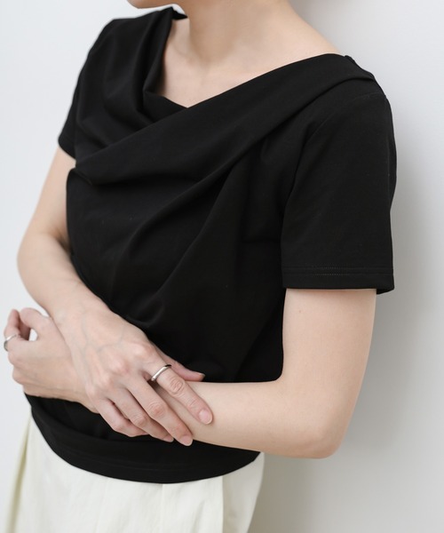 select MOCA(セレクトモカ)の「ドレープネックハーフスリーブTシャツ(Tシャツ/カットソー・レディース・オフホワイト/ブラック・FREE)」の15枚目の写真