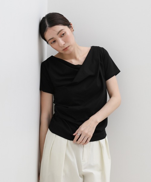 select MOCA(セレクトモカ)の「ドレープネックハーフスリーブTシャツ(Tシャツ/カットソー・レディース・オフホワイト/ブラック・FREE)」の16枚目の写真