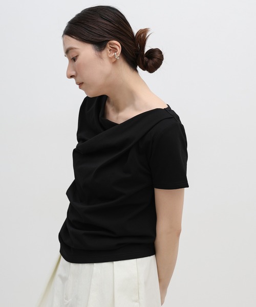 select MOCA(セレクトモカ)の「ドレープネックハーフスリーブTシャツ(Tシャツ/カットソー・レディース・オフホワイト/ブラック・FREE)」の17枚目の写真