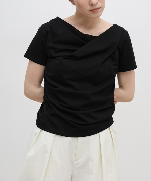 select MOCA(セレクトモカ)の「ドレープネックハーフスリーブTシャツ(Tシャツ/カットソー・レディース・オフホワイト/ブラック・FREE)」の22枚目の写真