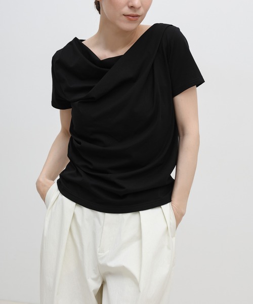 select MOCA(セレクトモカ)の「ドレープネックハーフスリーブTシャツ(Tシャツ/カットソー・レディース・オフホワイト/ブラック・FREE)」の20枚目の写真