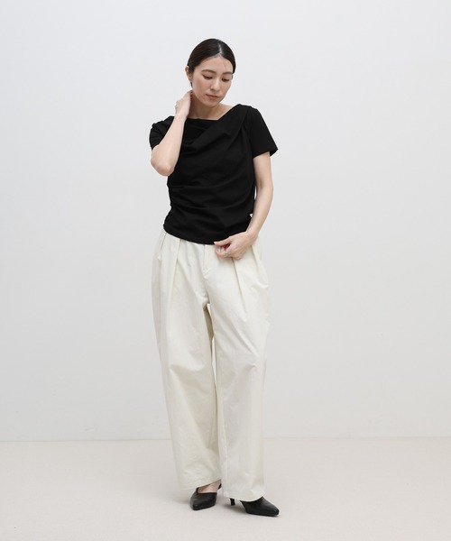 select MOCA(セレクトモカ)の「ドレープネックハーフスリーブTシャツ(Tシャツ/カットソー・レディース・オフホワイト/ブラック・FREE)」の19枚目の写真