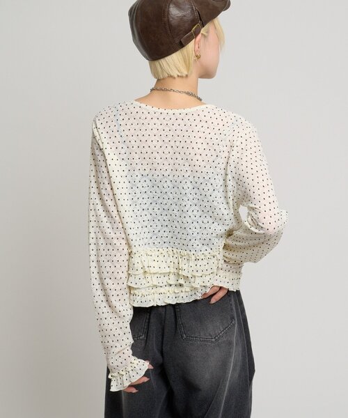 w closet(ダブルクローゼット)の「ドットレースフリルカーディガン(Tシャツ/カットソー・レディース・ピンク/ブラック/アイボリー・FREE)」の6枚目の写真