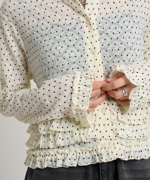 w closet(ダブルクローゼット)の「ドットレースフリルカーディガン(Tシャツ/カットソー・レディース・ピンク/ブラック/アイボリー・FREE)」の8枚目の写真