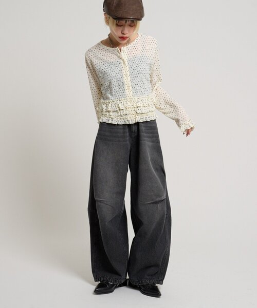 w closet(ダブルクローゼット)の「ドットレースフリルカーディガン(Tシャツ/カットソー・レディース・ピンク/ブラック/アイボリー・FREE)」の9枚目の写真