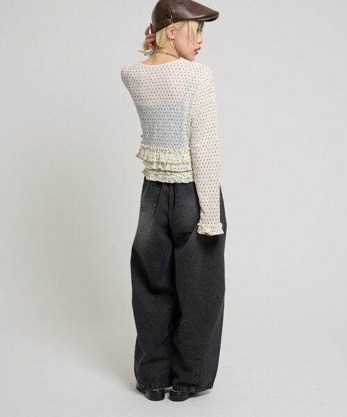 w closet(ダブルクローゼット)の「ドットレースフリルカーディガン(Tシャツ/カットソー・レディース・ピンク/ブラック/アイボリー・FREE)」の11枚目の写真