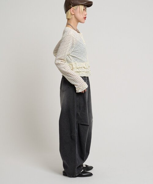 w closet(ダブルクローゼット)の「ドットレースフリルカーディガン(Tシャツ/カットソー・レディース・ピンク/ブラック/アイボリー・FREE)」の12枚目の写真