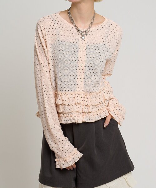 w closet(ダブルクローゼット)の「ドットレースフリルカーディガン(Tシャツ/カットソー・レディース・ピンク/ブラック/アイボリー・FREE)」の21枚目の写真