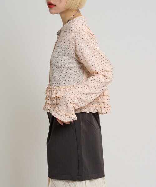 w closet(ダブルクローゼット)の「ドットレースフリルカーディガン(Tシャツ/カットソー・レディース・ピンク/ブラック/アイボリー・FREE)」の22枚目の写真