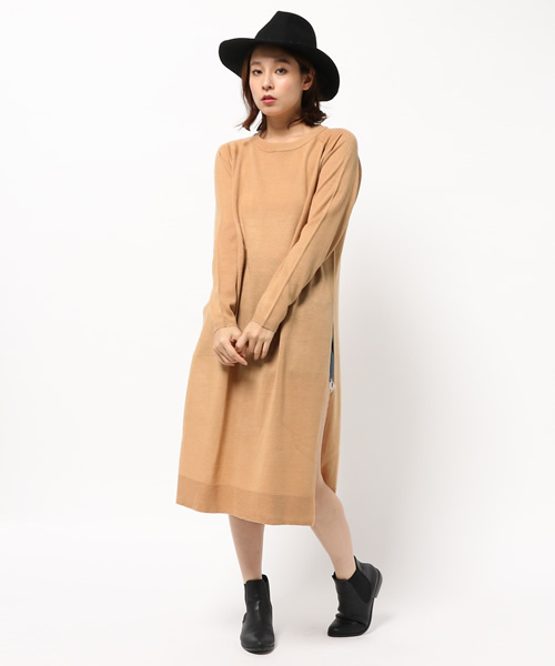 VENCEEXCHANGE（ヴァンスエクスチェンジ）の「サイドスリットワンピース       （Tシャツ/カットソー・レディース・ベージュ/グレー・MEDIUM）」の10枚目の写真