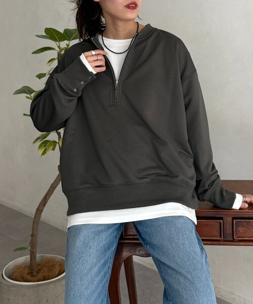 CPCM（シーピーシーエム）の「インナーセットジップスウェット（Tシャツ/カットソー・レディース・チャコールグレー/ブルー/ライトグレー/グレイッシュベージュ・FREE）」の2枚目の写真