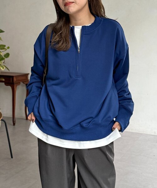 CPCM（シーピーシーエム）の「インナーセットジップスウェット（Tシャツ/カットソー・レディース・チャコールグレー/ブルー/ライトグレー/グレイッシュベージュ・FREE）」の4枚目の写真