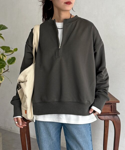 CPCM（シーピーシーエム）の「インナーセットジップスウェット（Tシャツ/カットソー・レディース・チャコールグレー/ブルー/ライトグレー/グレイッシュベージュ・FREE）」の14枚目の写真