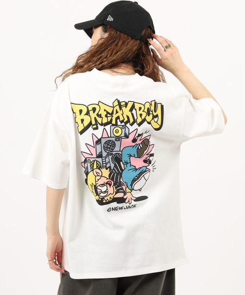 NEW JACK(ニュージャック)の「NEW JACK前身刺繍半袖プリントTシャツ(Tシャツ/カットソー・メンズ・ブラック系2/ブラック系1/ブラウン系2/ホワイト系1/ブラック/ブラウン/ホワイト/ホワイト系2/ブラウン系1・L/M)」の2枚目の写真