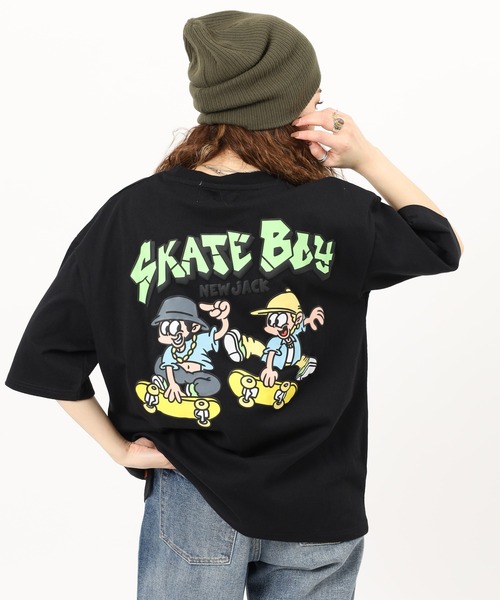 NEW JACK(ニュージャック)の「NEW JACK前身刺繍半袖プリントTシャツ(Tシャツ/カットソー・メンズ・ブラック系2/ブラック系1/ブラウン系2/ホワイト系1/ブラック/ブラウン/ホワイト/ホワイト系2/ブラウン系1・L/M)」の4枚目の写真