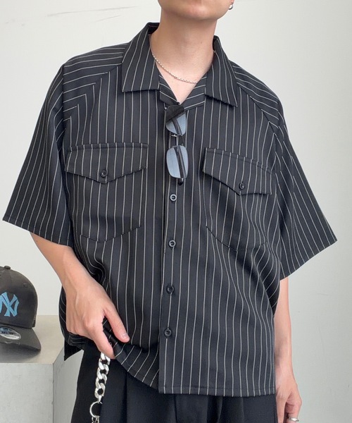 MandO(エムオー)(エムオー)の「オープンカラーストライプシャツ(シャツ/ブラウス・メンズ・ホワイト系その他/アイボリー/ブラック系その他・MEDIUM/LARGE)」の3枚目の写真