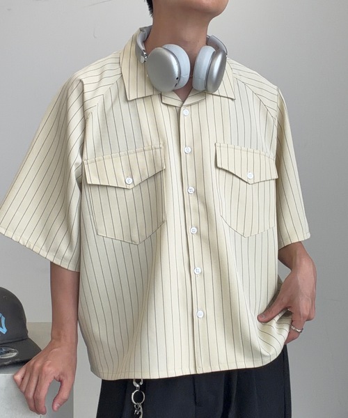 MandO(エムオー)(エムオー)の「オープンカラーストライプシャツ(シャツ/ブラウス・メンズ・ホワイト系その他/アイボリー/ブラック系その他・MEDIUM/LARGE)」の9枚目の写真