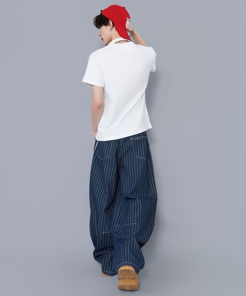 SPINNS(スピンズ)の「サガラ刺繍ロゴ半袖Tシャツ/ストリートロゴ(Tシャツ/カットソー・メンズ・ホワイト/ブラック/ネイビー/ウッドランド・ONESIZE)」の8枚目の写真