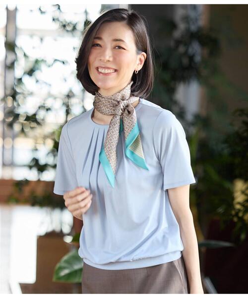 NEWYORKER(ニューヨーカー)の「【接触冷感】強撚スムース フロントタック プルオーバー(Tシャツ/カットソー・レディース・ライトグレー/サックスブルー/ホワイト・L/M)」の8枚目の写真