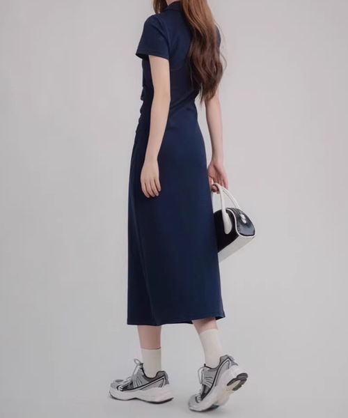 Teem Store(チームストア)の「【丈選べる】サイドギャザー刺繍ワンポイントポロワンピース(ワンピース・レディース・ネイビー系/ネイビー/グレー系その他/グレー・L/M)」の11枚目の写真