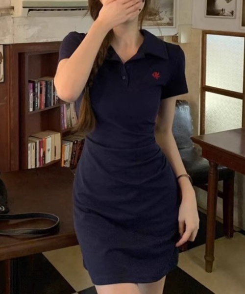 Teem Store(チームストア)の「【丈選べる】サイドギャザー刺繍ワンポイントポロワンピース(ワンピース・レディース・ネイビー系/ネイビー/グレー系その他/グレー・L/M)」の22枚目の写真