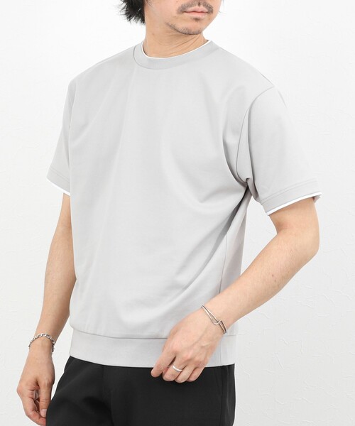 NOLLEY’S（ノーリーズ）の「超長綿ハイゲージポンチ フェイクレイヤードTシャツ 26SS（Tシャツ/カットソー・メンズ・ライトグレー/ホワイト/ミント・S/M/XL/L）」の2枚目の写真