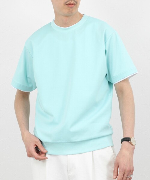 NOLLEY’S（ノーリーズ）の「超長綿ハイゲージポンチ フェイクレイヤードTシャツ 26SS（Tシャツ/カットソー・メンズ・ライトグレー/ホワイト/ミント・S/M/XL/L）」の3枚目の写真