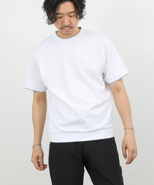 NOLLEY’S（ノーリーズ）の「超長綿ハイゲージポンチ フェイクレイヤードTシャツ 26SS（Tシャツ/カットソー・メンズ・ライトグレー/ホワイト/ミント・S/M/XL/L）」の4枚目の写真