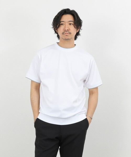 NOLLEY’S（ノーリーズ）の「超長綿ハイゲージポンチ フェイクレイヤードTシャツ 26SS（Tシャツ/カットソー・メンズ・ライトグレー/ホワイト/ミント・S/M/XL/L）」の7枚目の写真
