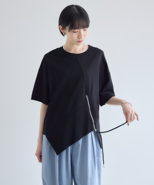 Paradise Picnic(パラダイスピクニック)の「アシメZIP使いプルオーバー(Tシャツ/カットソー・レディース・グレー/ホワイト/ブラック・FREE)」の3枚目の写真