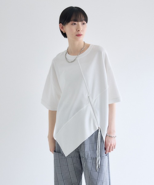 Paradise Picnic(パラダイスピクニック)の「アシメZIP使いプルオーバー(Tシャツ/カットソー・レディース・グレー/ホワイト/ブラック・FREE)」の4枚目の写真