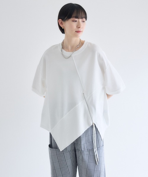 Paradise Picnic(パラダイスピクニック)の「アシメZIP使いプルオーバー(Tシャツ/カットソー・レディース・グレー/ホワイト/ブラック・FREE)」の5枚目の写真