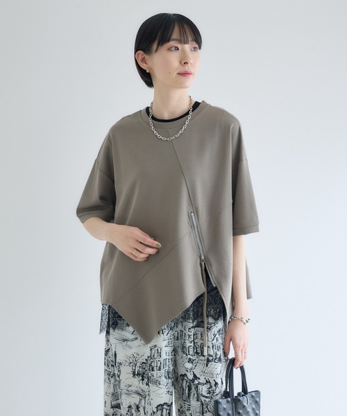 Paradise Picnic(パラダイスピクニック)の「アシメZIP使いプルオーバー(Tシャツ/カットソー・レディース・グレー/ホワイト/ブラック・FREE)」の13枚目の写真