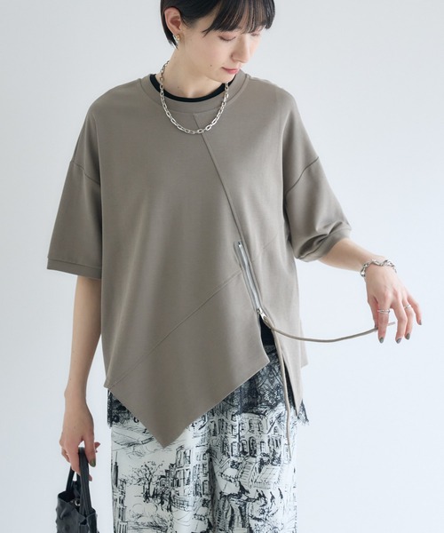Paradise Picnic(パラダイスピクニック)の「アシメZIP使いプルオーバー(Tシャツ/カットソー・レディース・グレー/ホワイト/ブラック・FREE)」の14枚目の写真