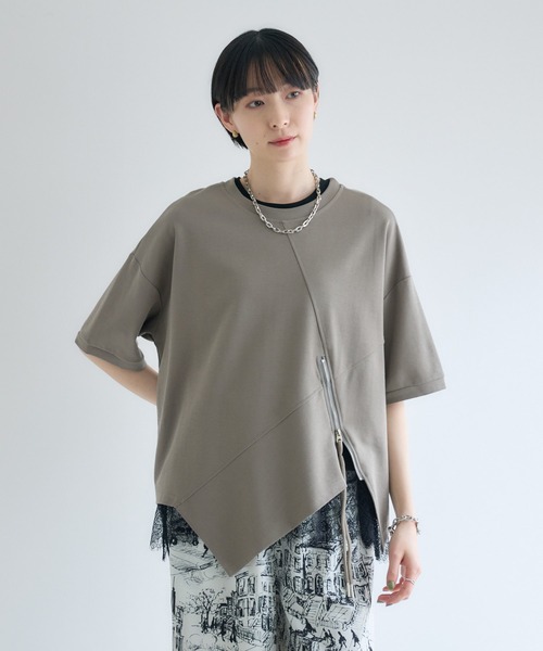 Paradise Picnic(パラダイスピクニック)の「アシメZIP使いプルオーバー(Tシャツ/カットソー・レディース・グレー/ホワイト/ブラック・FREE)」の15枚目の写真