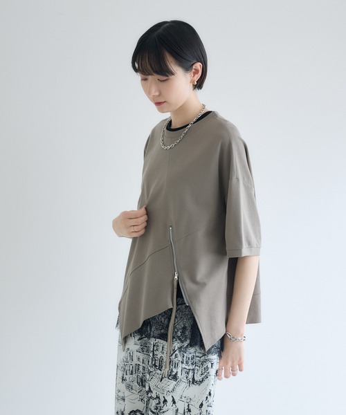 Paradise Picnic(パラダイスピクニック)の「アシメZIP使いプルオーバー(Tシャツ/カットソー・レディース・グレー/ホワイト/ブラック・FREE)」の16枚目の写真