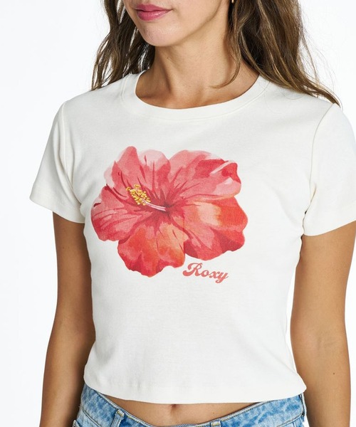 ROXY(ロキシー)の「ROXY/ロキシー 半袖 Tシャツ 花 ハイビスカス ショート丈 ENCOUNTER RST262032(Tシャツ/カットソー・レディース・オレンジ/ホワイト系その他/ホワイト・M/L)」の7枚目の写真