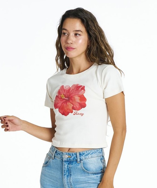 ROXY(ロキシー)の「ROXY/ロキシー 半袖 Tシャツ 花 ハイビスカス ショート丈 ENCOUNTER RST262032(Tシャツ/カットソー・レディース・オレンジ/ホワイト系その他/ホワイト・M/L)」の5枚目の写真