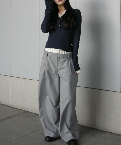 STYLEMIXER(スタイルミキサー)の「レイヤードローウエストパンツ(スラックス・レディース・オレンジ/ネイビー/グレー・SMALL/MEDIUM)」の4枚目の写真