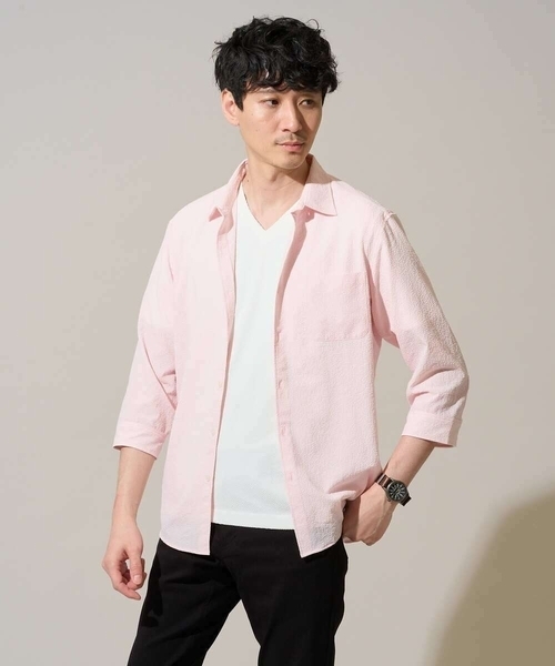 a.v.v（アーヴェヴェ）の「【イージーケア/洗濯機で洗える】キカジャカードＶネックスマートＴシャツ（Tシャツ/カットソー・メンズ・ホワイト/ライトグレー/ネイビー・46/50/48）」の13枚目の写真