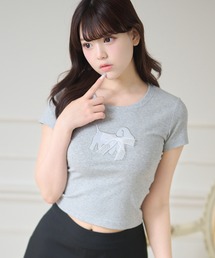 ドッグ モチーフ付き コンパクト 半袖 Tシャツ