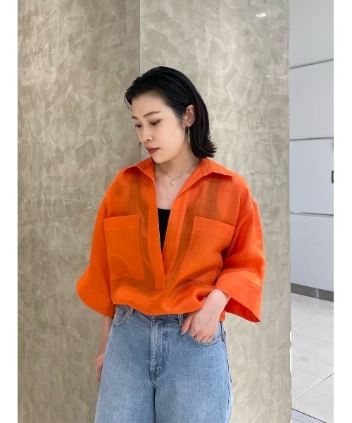 ESTNATION（エストネーション）の「ESTNATION / ビッグポケットスキッパーブラウス（シャツ/ブラウス・レディース・ブラック/ターコイズブルー/オレンジ・FREE）」の12枚目の写真