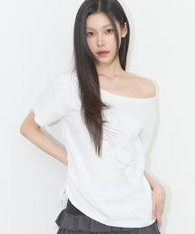 リボンストリングオフショルダーTシャツホワイト