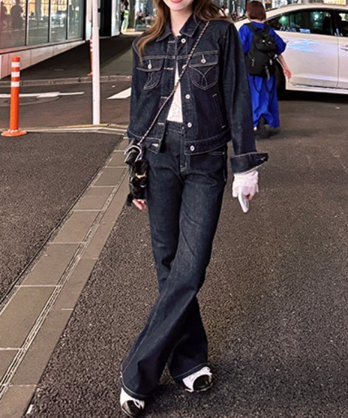 FAVORITO(ファヴォリート)の「ショートジャケットデニムパンツセットアップ(セットアップ・レディース・ダークブルー・L/M/S)」の3枚目の写真