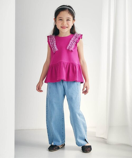 apres les cours(アプレレクール)の「【WEB限定】ワッフルフリルチュールトップス(Tシャツ/カットソー・キッズ・ブラック/アイボリー/サックスブルー/ローズ/オレンジ・80/90/100/110/120/130/140)」の8枚目の写真