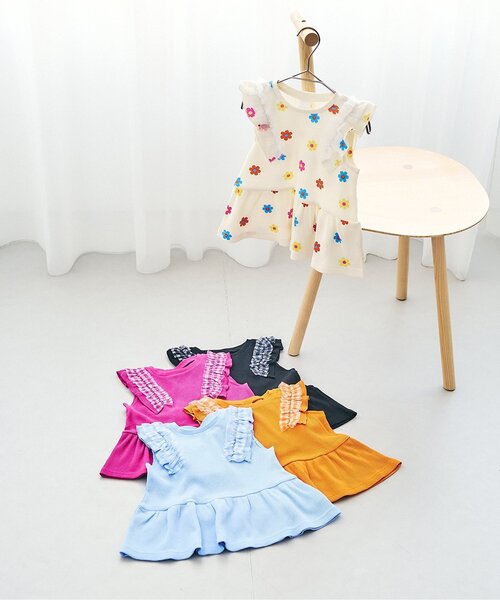 apres les cours(アプレレクール)の「【WEB限定】ワッフルフリルチュールトップス(Tシャツ/カットソー・キッズ・ブラック/アイボリー/サックスブルー/ローズ/オレンジ・80/90/100/110/120/130/140)」の13枚目の写真