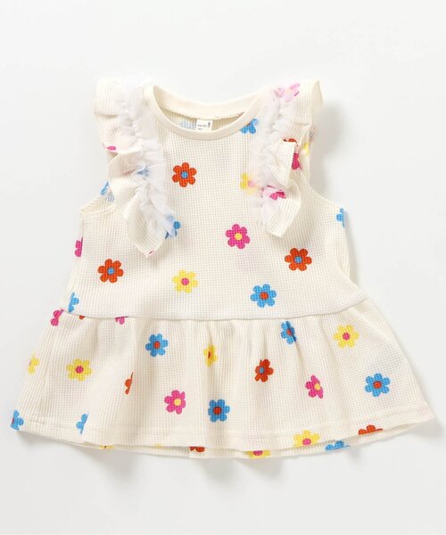apres les cours(アプレレクール)の「【WEB限定】ワッフルフリルチュールトップス(Tシャツ/カットソー・キッズ・ブラック/アイボリー/サックスブルー/ローズ/オレンジ・80/90/100/110/120/130/140)」の15枚目の写真