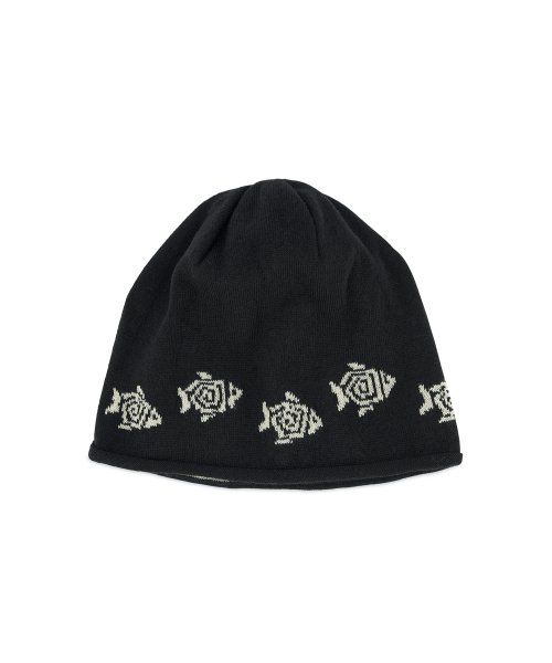 RILY 今市隆二 刺繍 ニット帽 ニットキャップ 黒 ブラック ビーニー HS Fish Logo Beanie_Black（ニットキャップ/ビーニー）｜HELLO