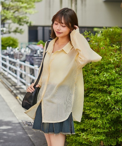 GORGE（ゴージ）の「《3WAY×シアー素材》ストライプシャツ／フェミニン／春夏秋／全3色（シャツ/ブラウス・レディース・ブルー/イエロー/ピンク・F）」の5枚目の写真